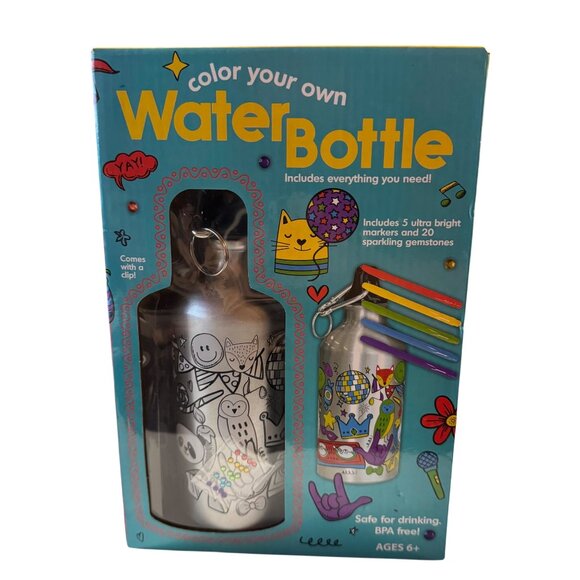 Color Your Own Water Bottle Kit Markers & Gemstones Safe For Drinking & BPA-Free - Picture 2 of 7